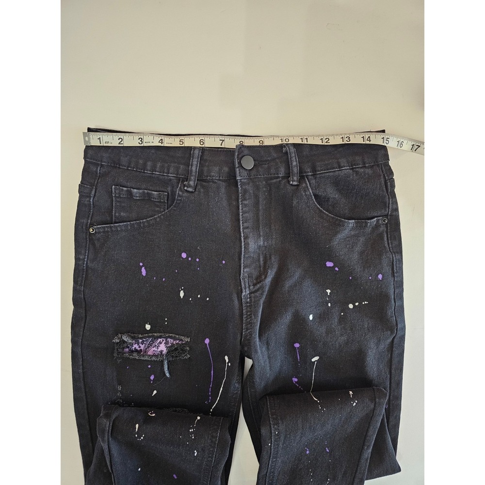 MANFINITY Mens Black Distressed Paint Splatter Slim Fit Jeans Size 30 - Picture 3 of 7